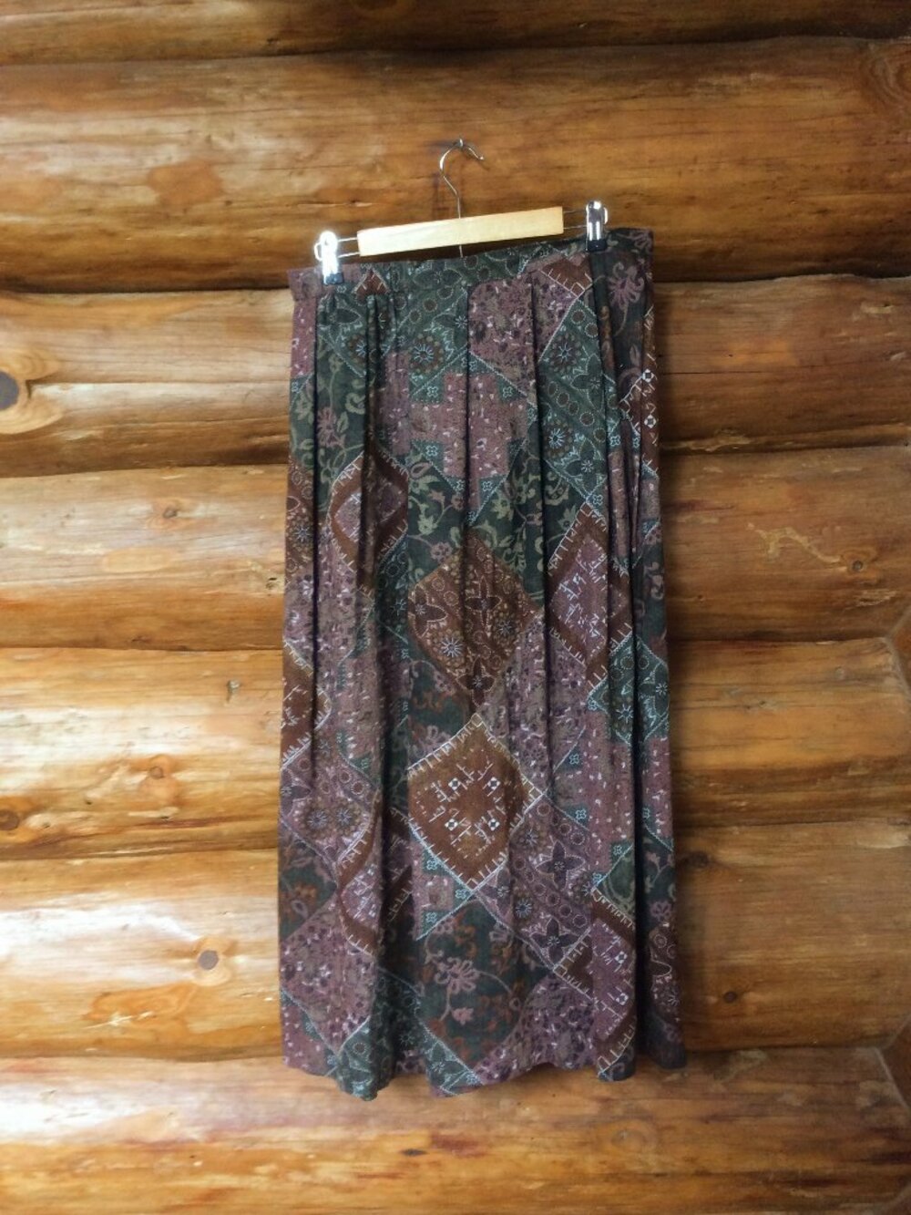 Vintage 90s Koret Patchwork Print Natural Fall Colors Flowy Maxi Dress Size 16